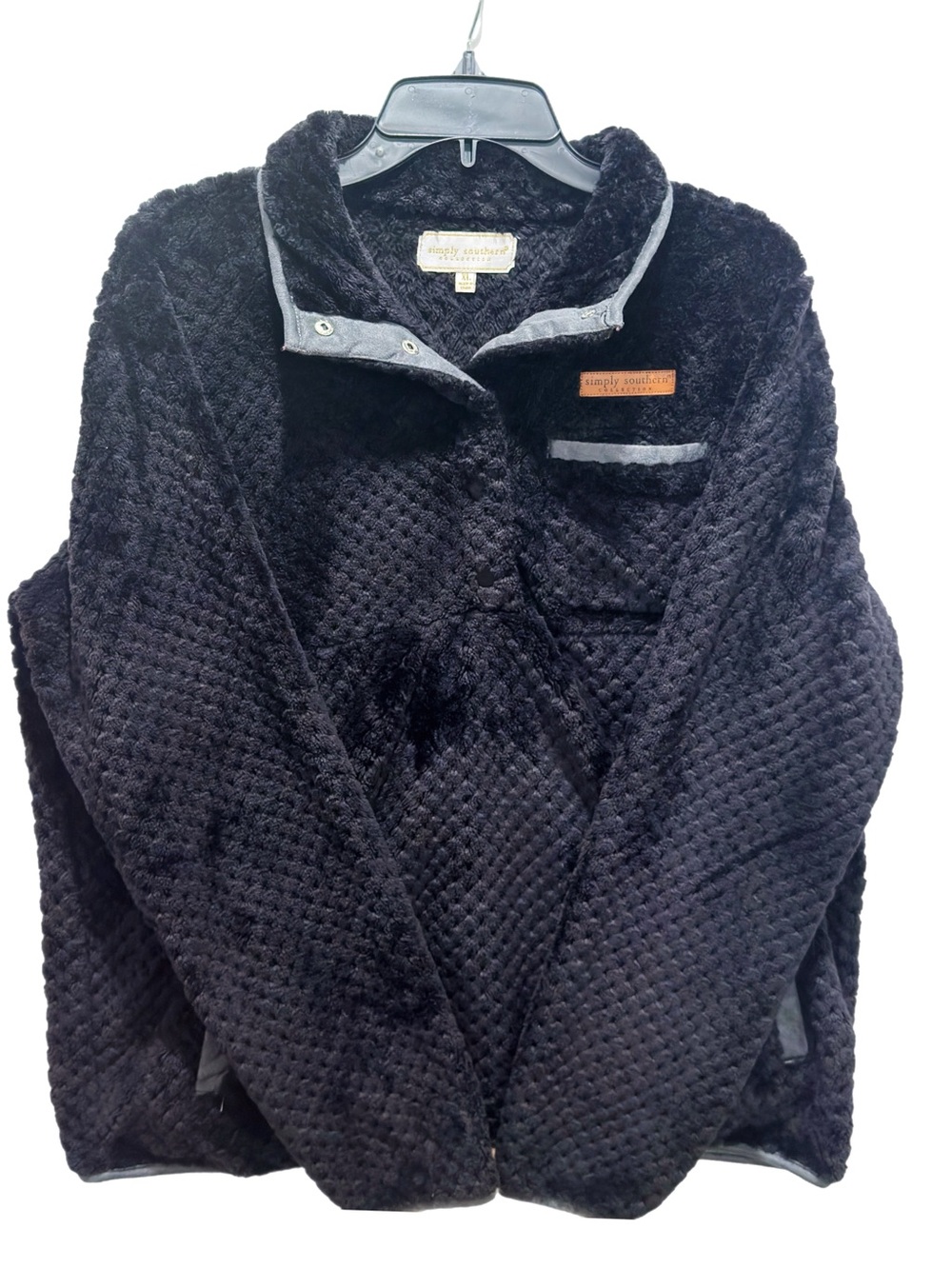 Simply Southern Black Sherpa Fleece Snap Pullover Women’s XL Cozy Jacket - Picture 3 of 6